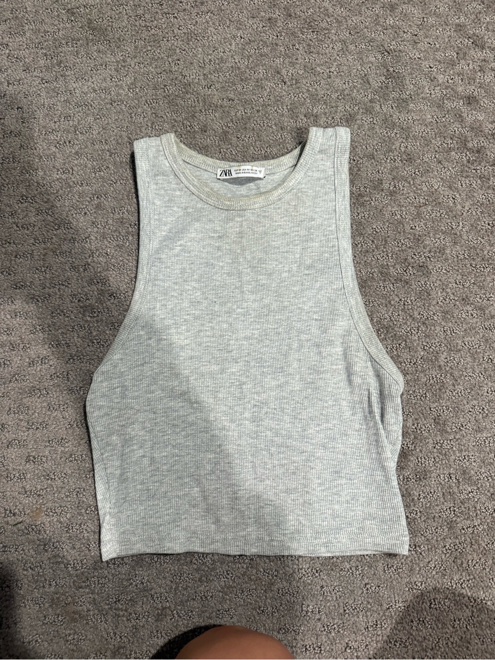 ZARA Light Gray Ribbed High-Neck Crop Tank